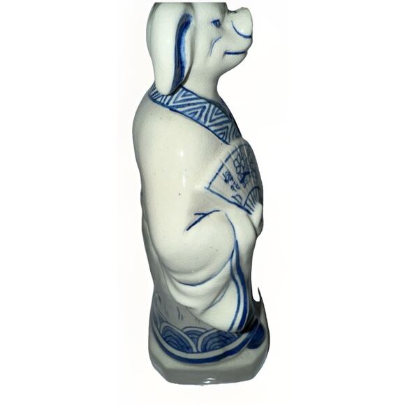 Blue White Porcelain Chinese Pig Zodiac Chinoiserie Animal Figurine Lunar 10 In - Picture 4 of 5